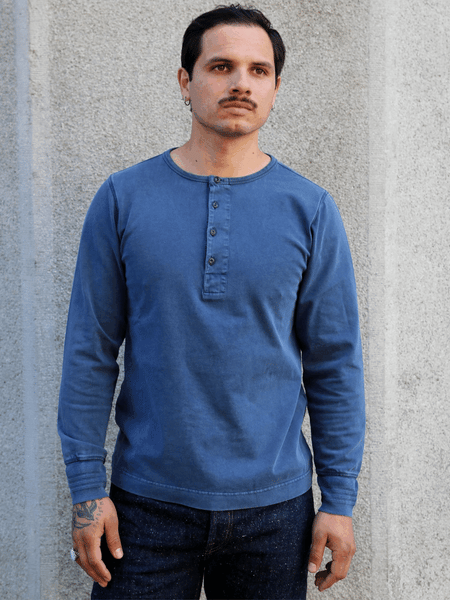 Nudie Jeans Long Sleeve Henley – Washed Blue (131945)