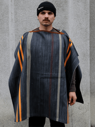 Indigofera Poncho Japanese Cotton/Wool – Grey/Orange/Wine