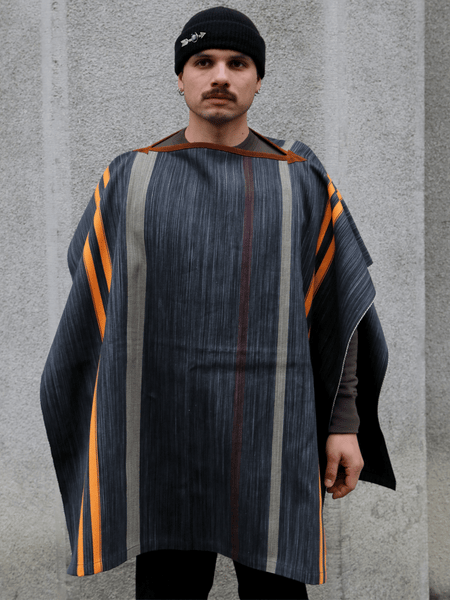 Indigofera Poncho Japanese Cotton/Wool – Grey/Orange/Wine