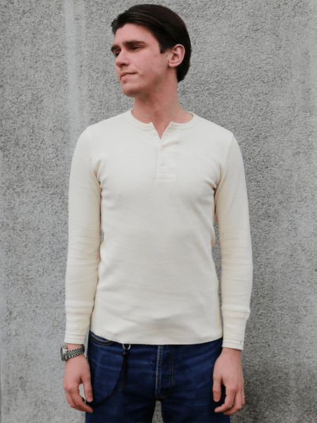 Gladhand Waffle Henley LS Teeshirt – White (GH-11)