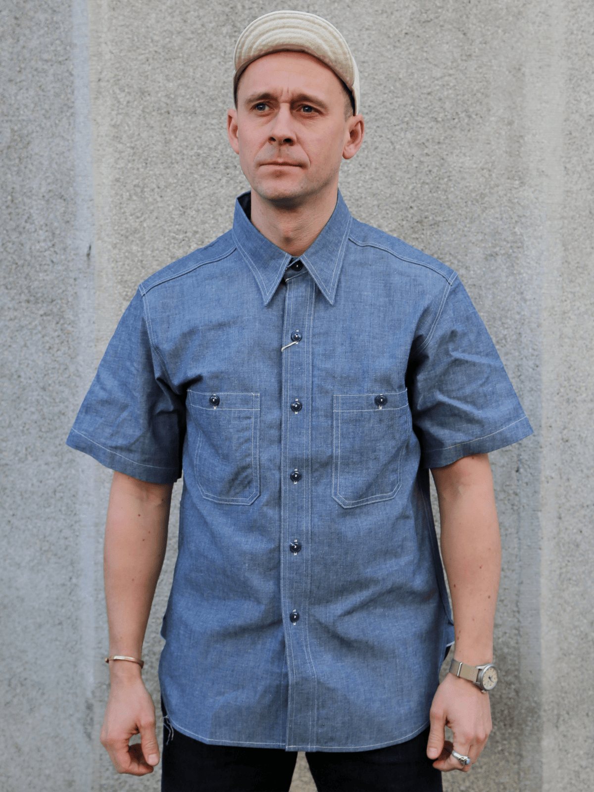 The Real McCOY's U.S. Navy Chambray Shirt SS (Modify) – Light Blue (MS25005)