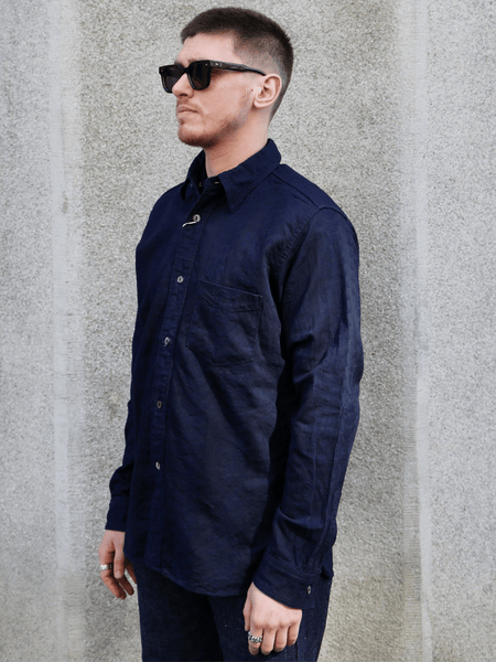 Samurai Jeans "Sengen" Jacquard Work Shirt – Indigo (SSS26-01W)