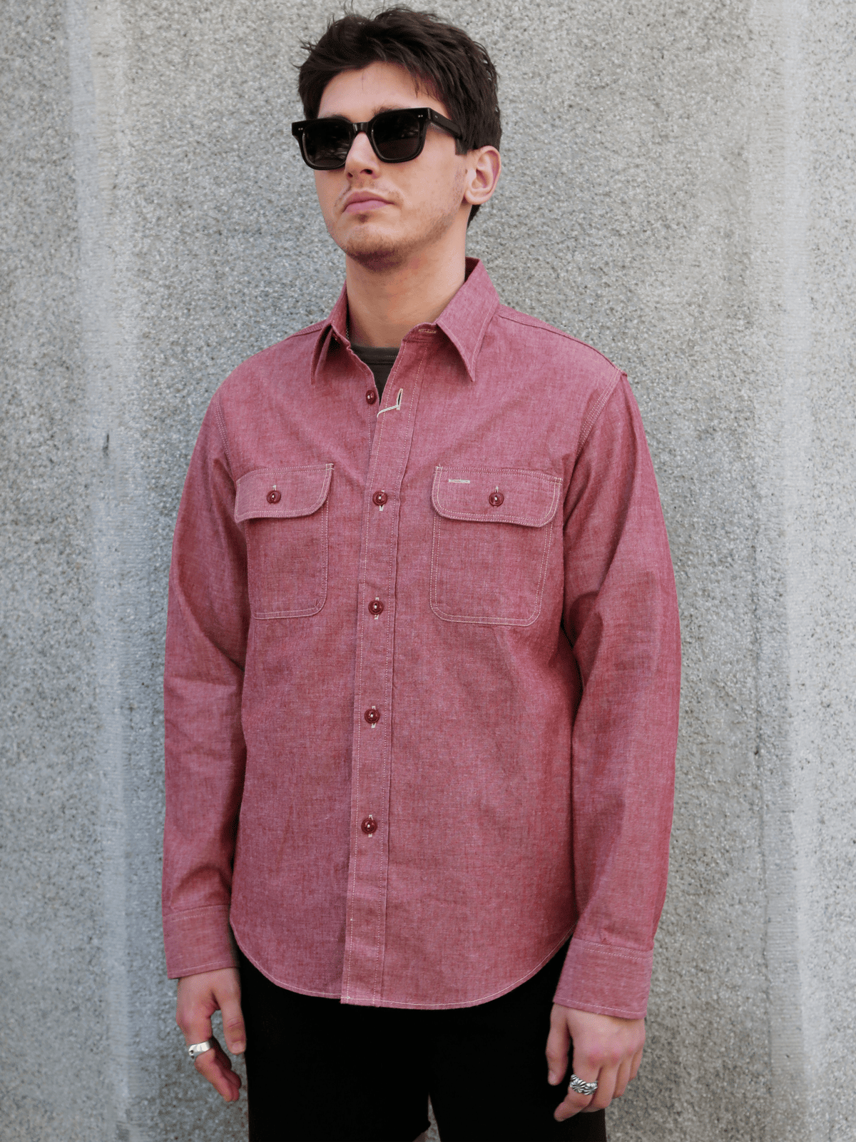 Sugar Cane Chambray Work Shirt – Red (SC29682-461)