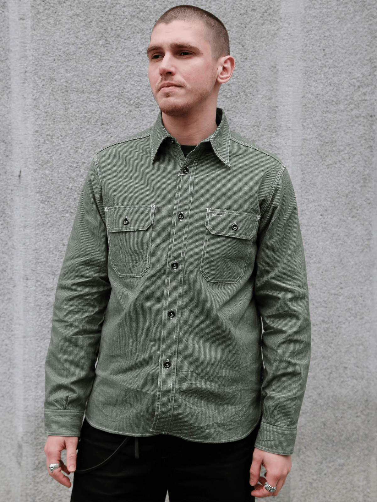 Sugar Cane Jean Cord Long Sleeve Work Shirt – Green (SC2551)