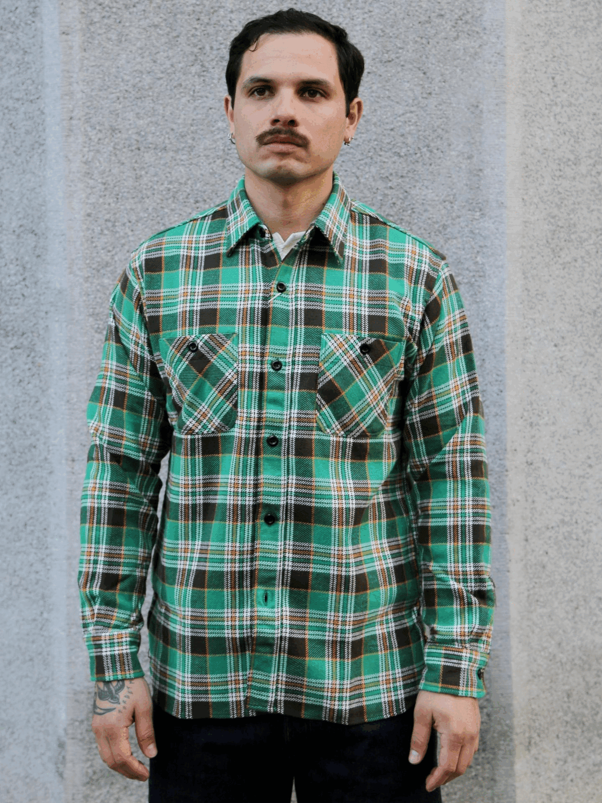 Sugar Cane Twill Check Work Shirt – Green (SC29564)