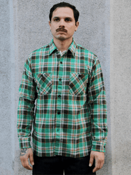 Sugar Cane Twill Check Work Shirt – Green (SC29564)