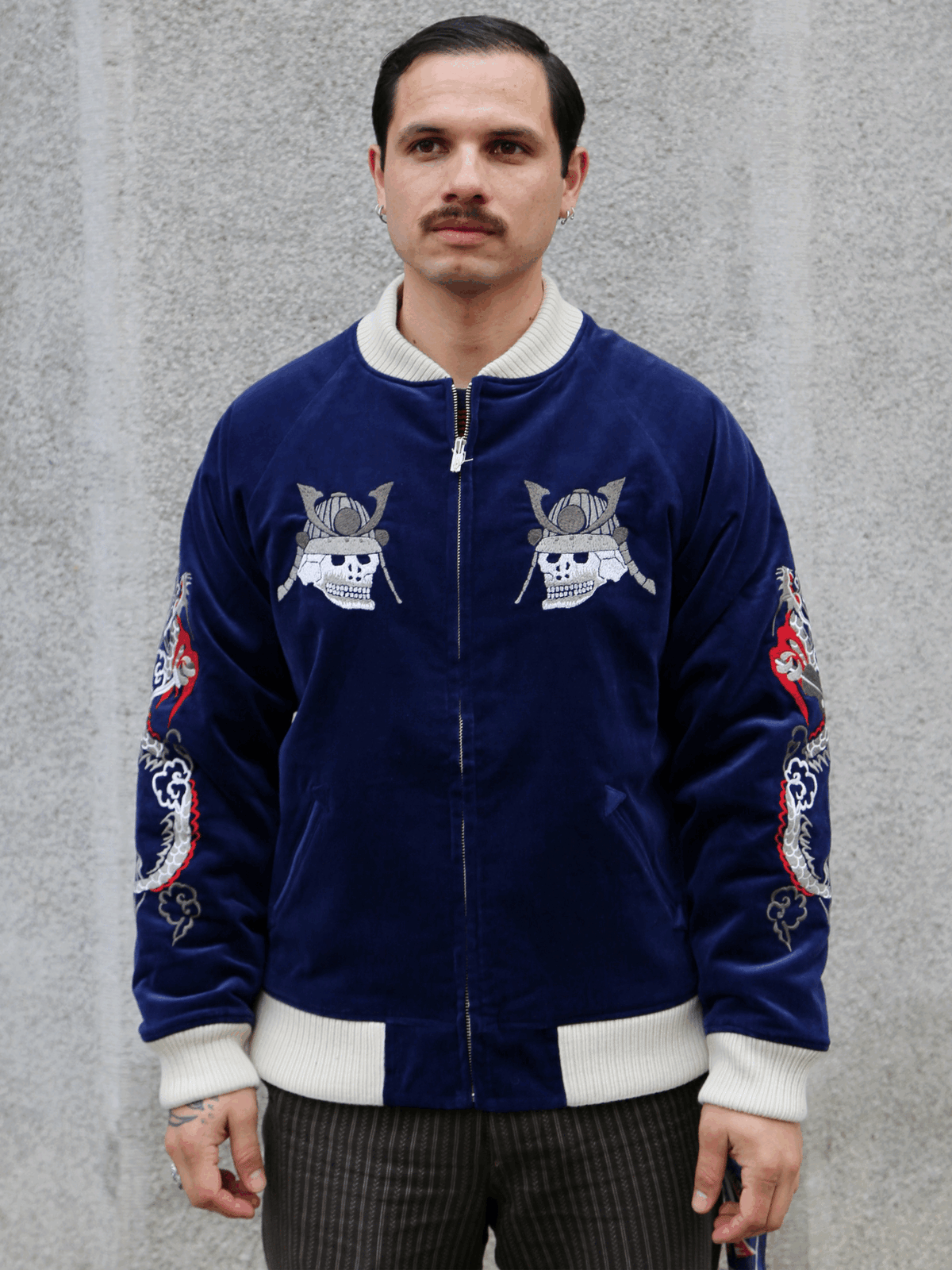 Samurai Jeans Velveteen "Sukajan" Souvenir Jacket – Indigo (SJSKJ25)