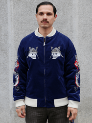 Samurai Jeans Velveteen "Sukajan" Souvenir Jacket – Indigo (SJSKJ25)