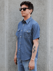 Sugar Cane Chambray SS Work Shirt – Blue (SC37941-421)