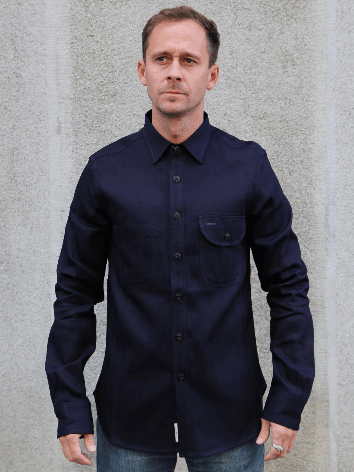 Blue Blanket Italian Herringbone Straight Cut Shirt – Indigo (S05 IT32)