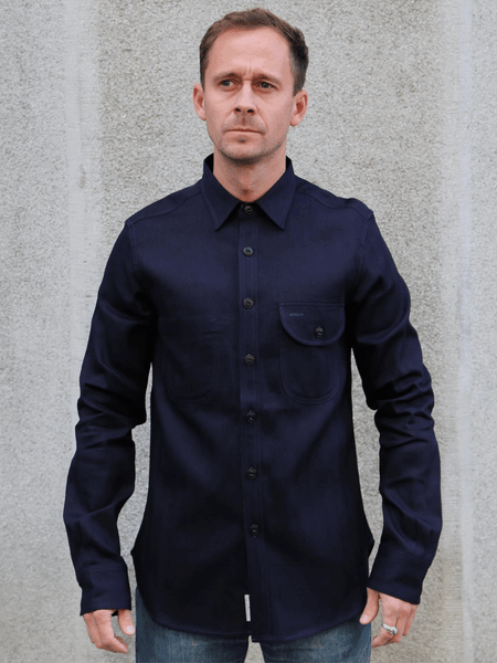 Blue Blanket Italian Herringbone Straight Cut Shirt – Indigo (S05 IT32)