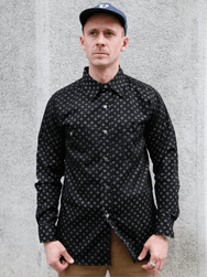 Black Sign Micro Herringbone Dobby Fine Pattern Open Pocket Work Shirt – Midnight Black (BSSL-25107)