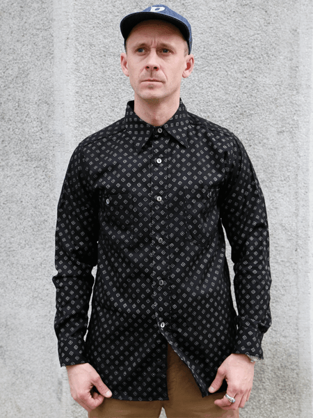 Black Sign Micro Herringbone Dobby Fine Pattern Open Pocket Work Shirt – Midnight Black (BSSL-25107)