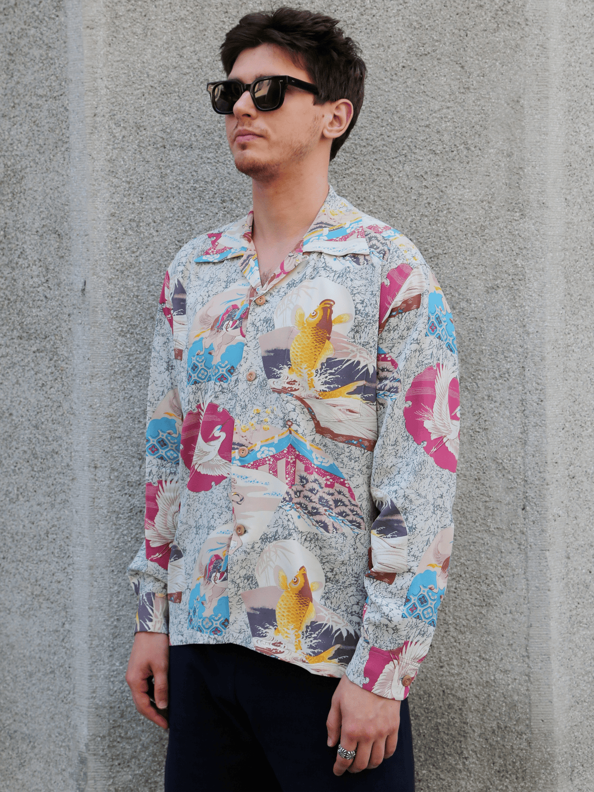 Sun Surf “Japanese Quaint Design” LS Rayon Hawaiian Shirt – Gray (SS29604-115)