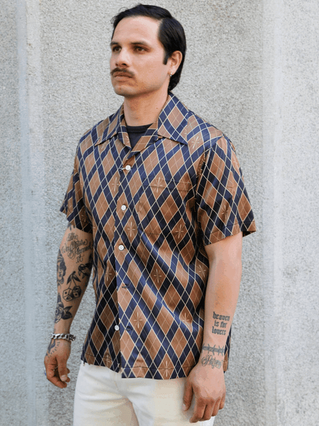 Samurai Jeans "Narahira" Snake Pattern Shirt – Brown (SSA25-01)