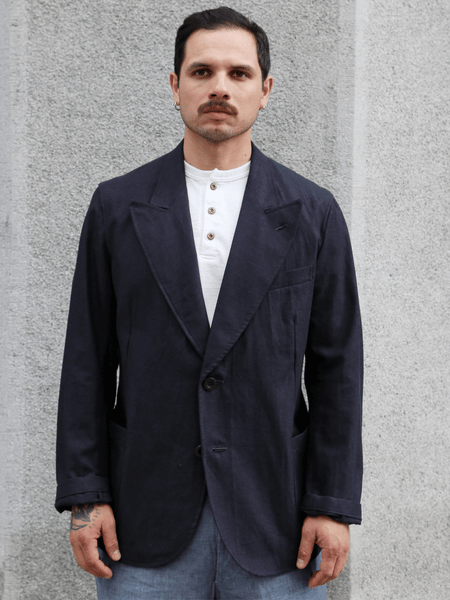 Belafone Peaked Lapel Cotton/Hemp Jacket Washer – Black (30-3)