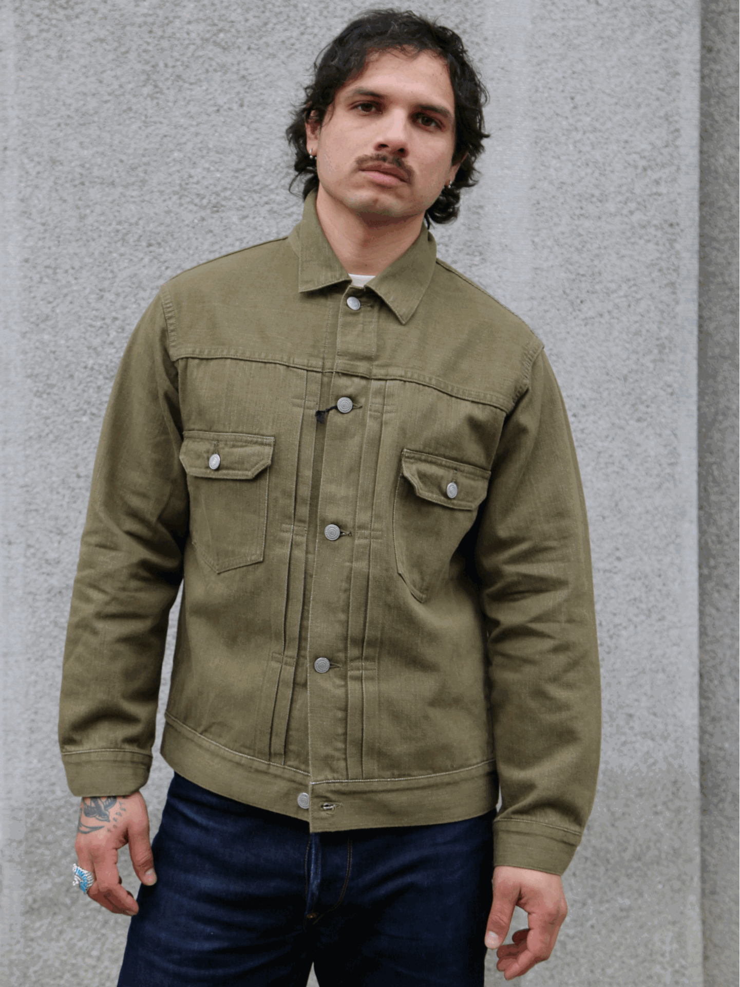 Momotaro 10.5oz Selvedge Denim Jacket – Olive (MXGJ1003 Momotaro 10.5oz Selvedge Denim Jacket – Olive (MXGJ1003