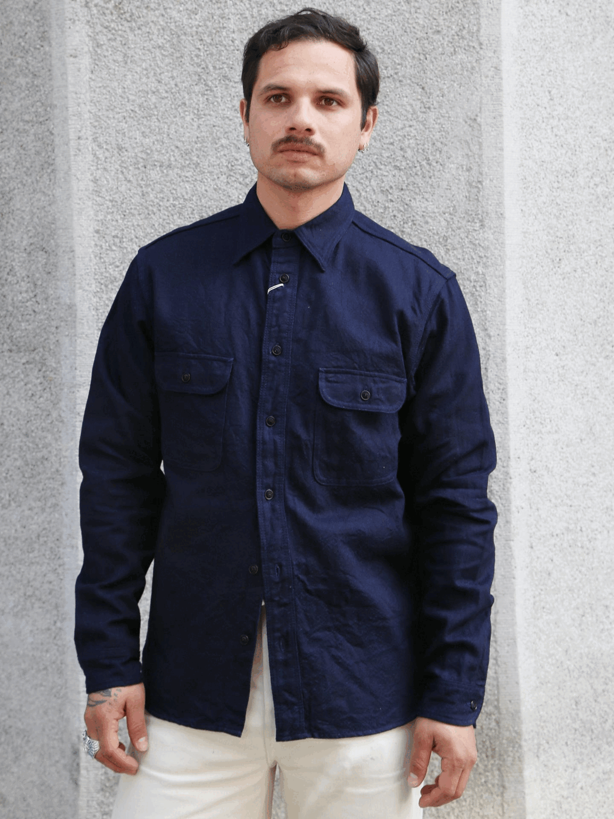 Samurai Jeans Snake Jacquard Work Shirt – Indigo (SSS25-01W)