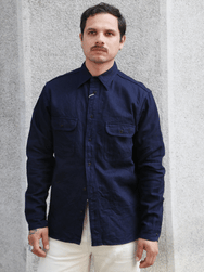 Samurai Jeans Snake Jacquard Work Shirt – Indigo (SSS25-01W)