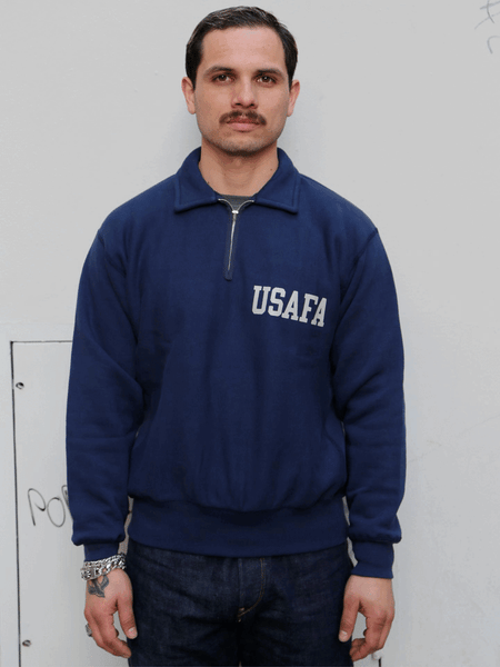 The Real McCoy's Military ¼ Zip Sweatshirt USAFA – Navy (MC23102)