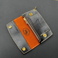 Krysl Goods Handmade Large Horsehide Leather Trucker Wallet VZ.59 Saddle Tan/Black