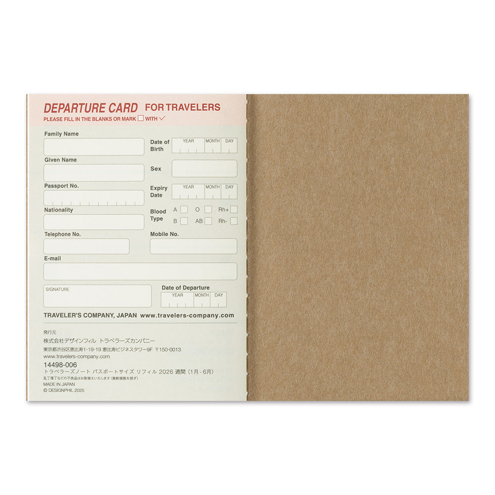 Traveler’s Notebook Weekly Refill 2026 – Passport Size