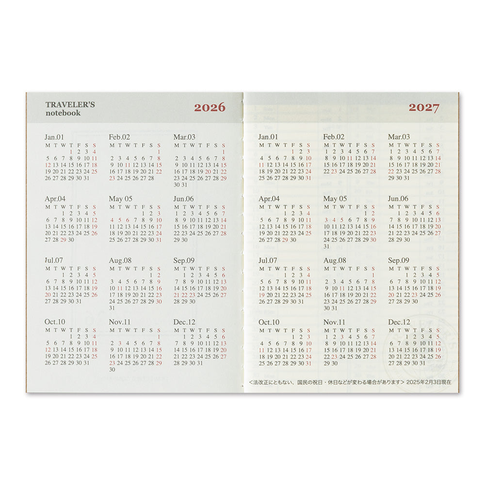 Traveler’s Notebook Weekly Refill 2026 – Passport Size