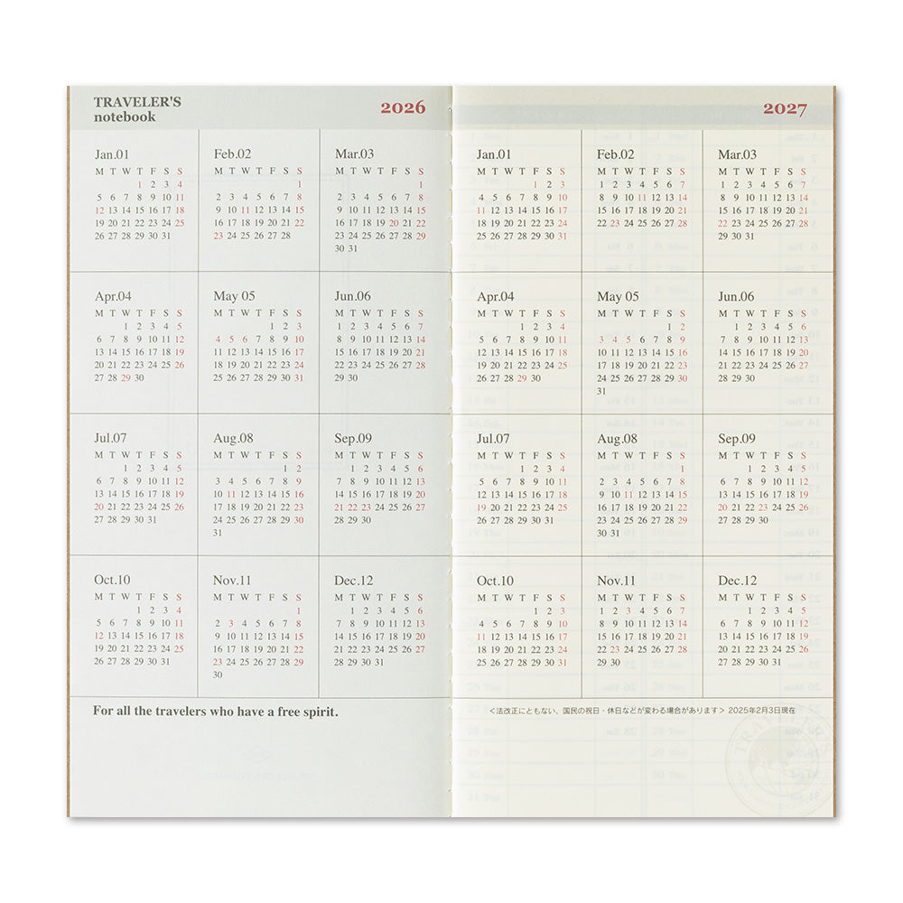 Traveler’s Notebook Weekly + Memo Refill 2026 – Regular Size