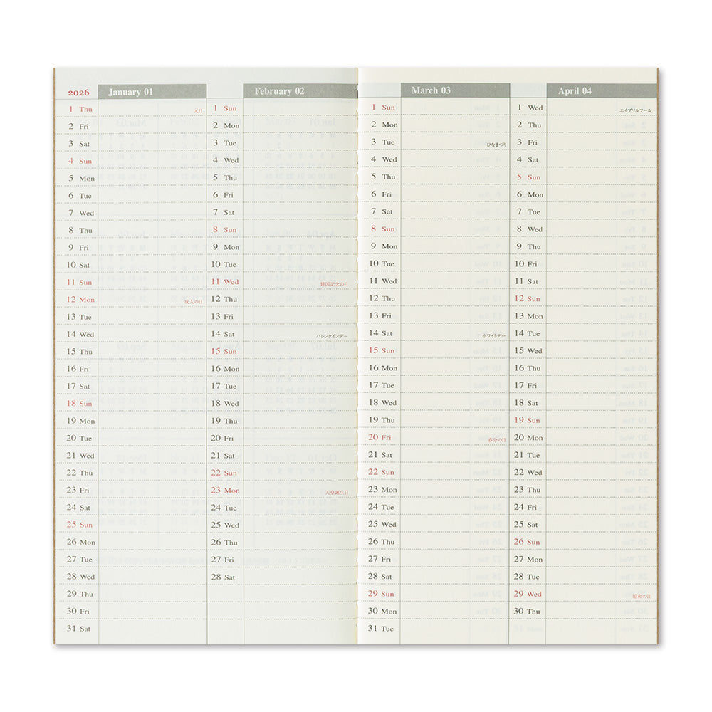 Traveler’s Notebook Weekly Vertical Refill 2026 – Regular Size