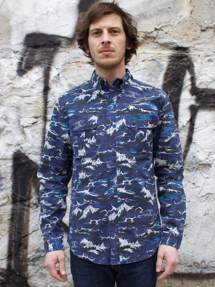 Barbour x White Mountaineering Wave Shirt Blue | denimheads.cz