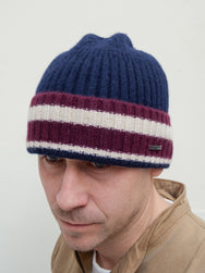 Stetson Cashmere Beanie Hat / Striped Cuff - Navy (8539204)
