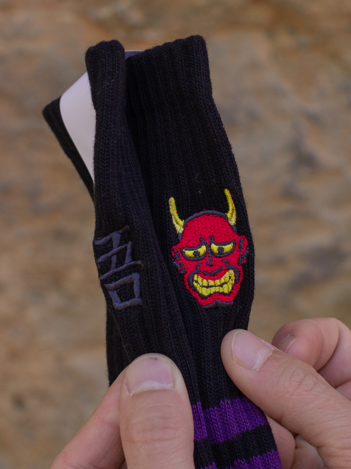 Decka Skater Socks Embroidery / Japan - Black x Purple