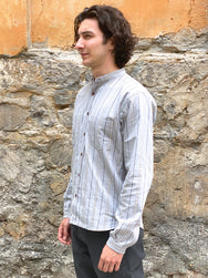 Indigofera Muir Shirt Cotton Stripe, Grey / White / Navy