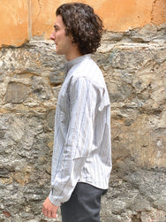 Indigofera Muir Shirt Cotton Stripe, Grey / White / Navy