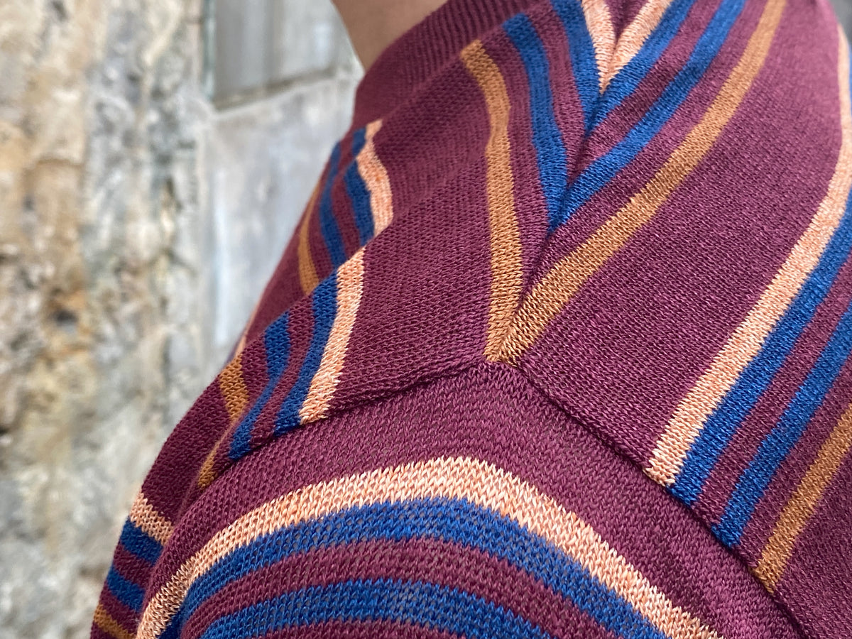 Stevenson Overall  LK-BU Classic Bordered Linen Knit Shirt Burgundy