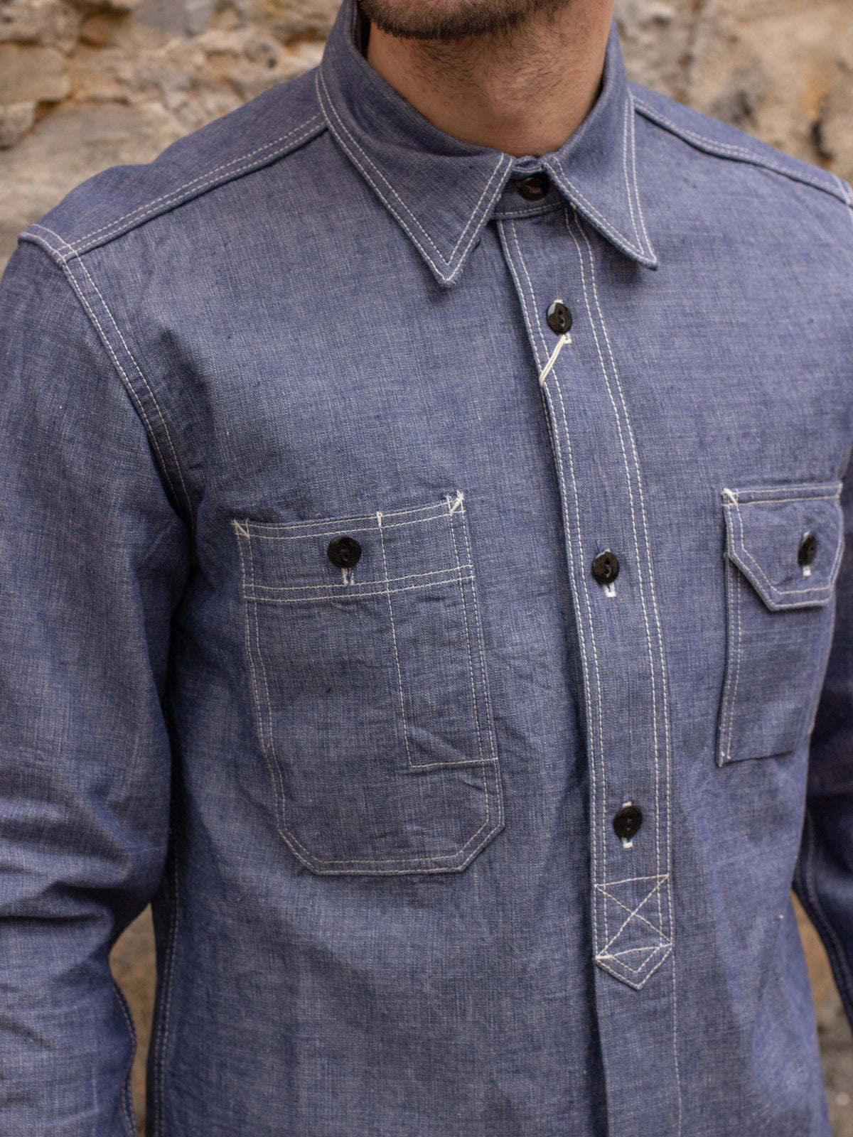 Studio d'Artisan 5333A Chambray Long Sleeve Work Shirt