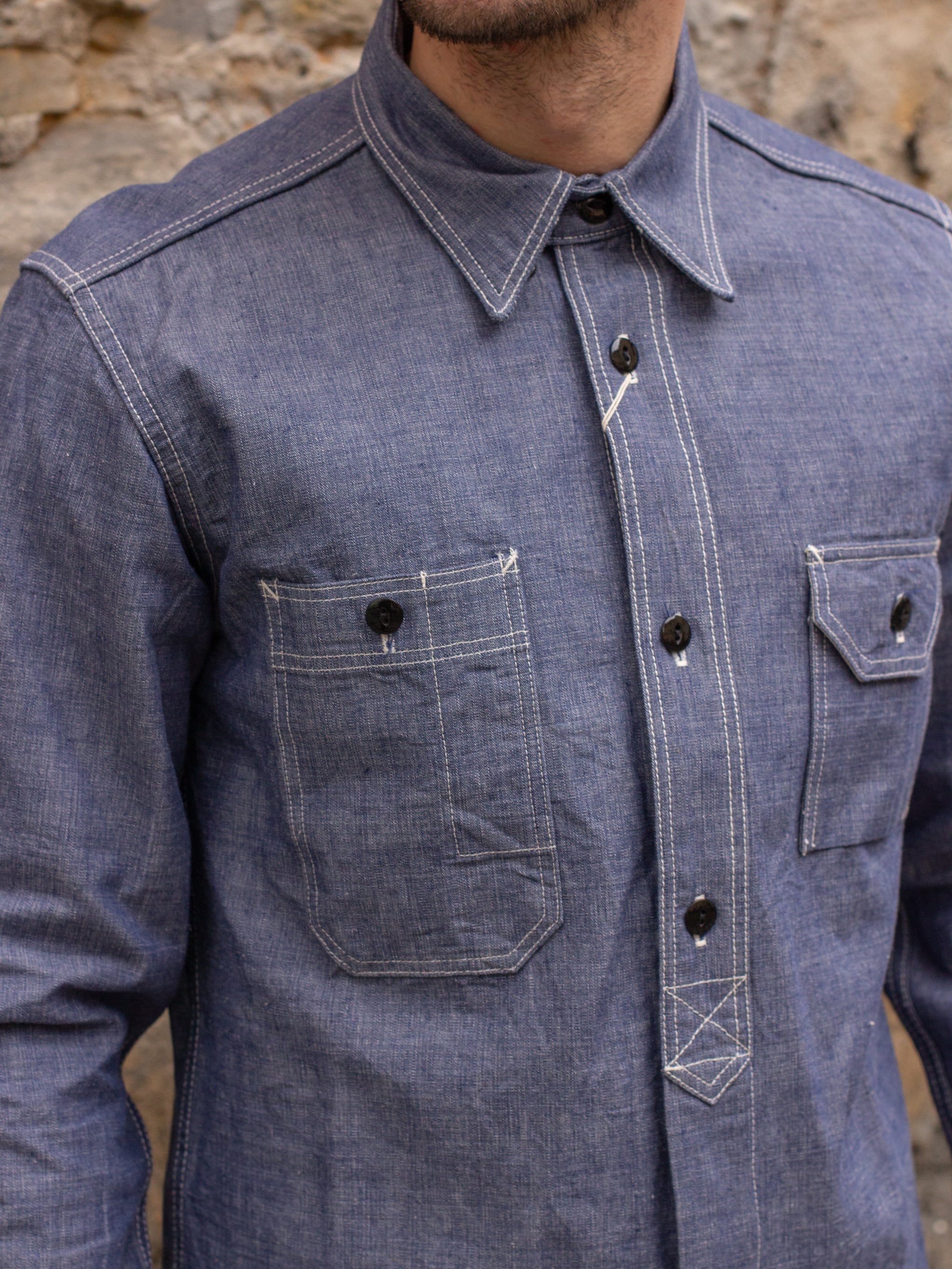 Studio d'Artisan 5333A Chambray Long Sleeve Work Shirt | denimheads.cz