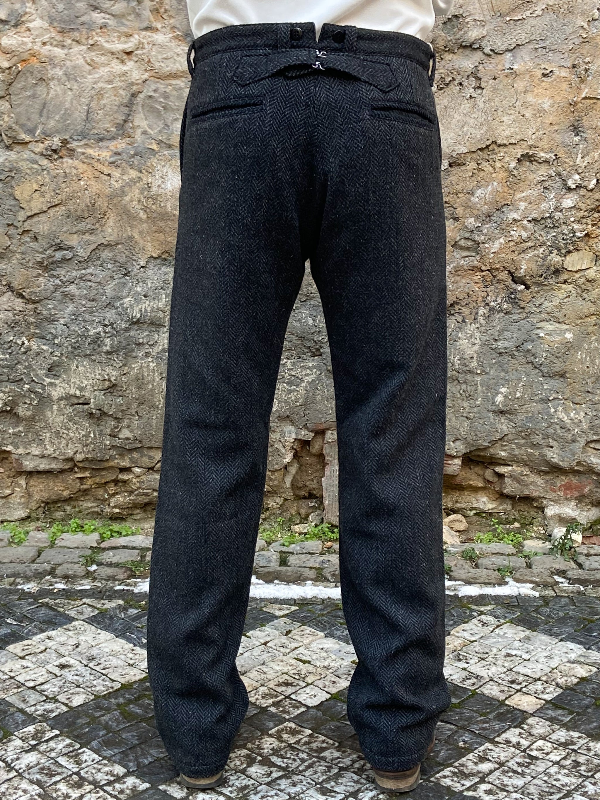 Men's Green Plain Weave Shetland Wool Comfort Trousers | 40 Colori