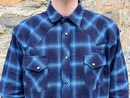 Indigofera Dawson Shirt, Check Flannel Indigo