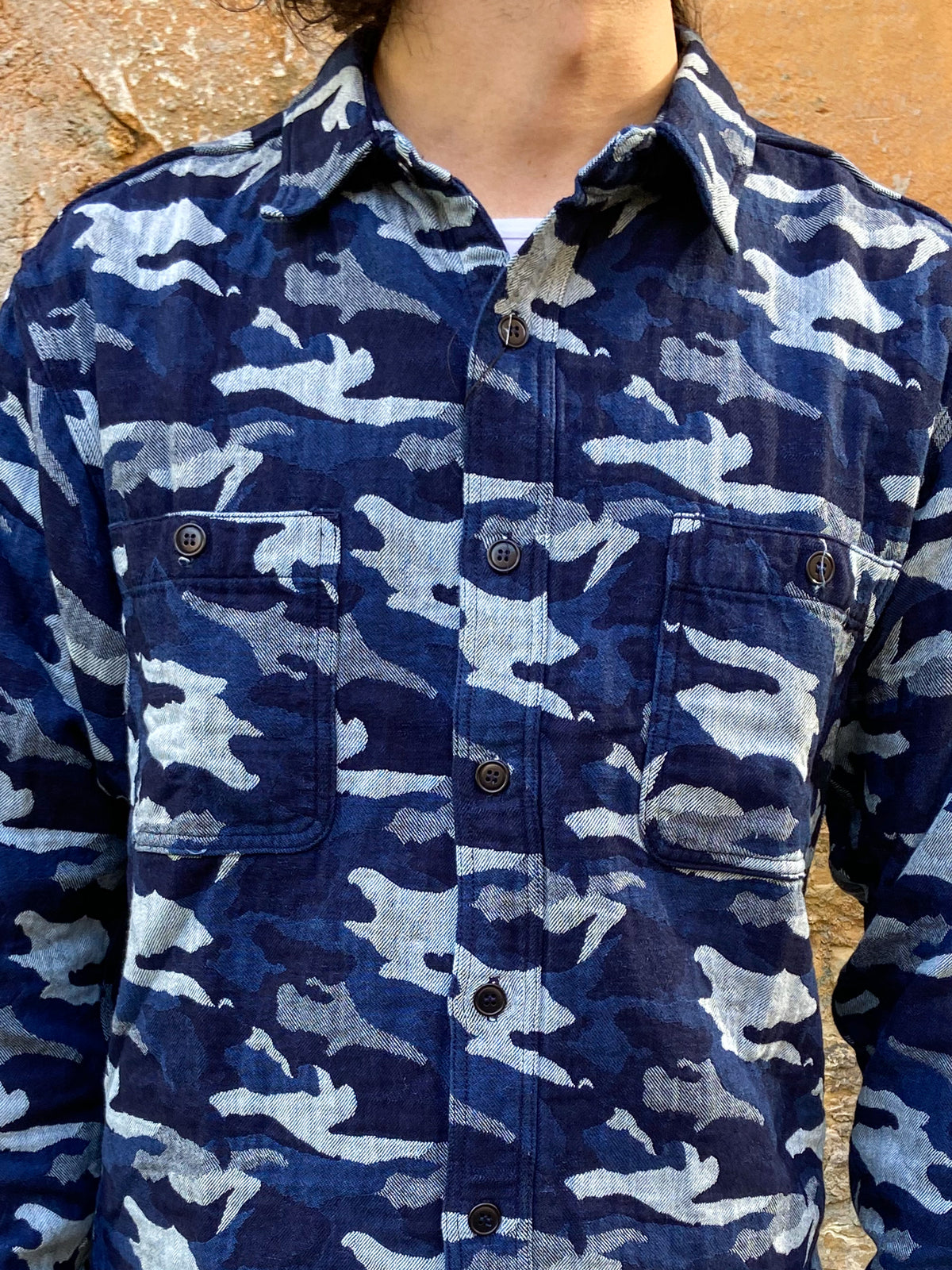Momotaro 05-295 Indigo Camouflage Shirt