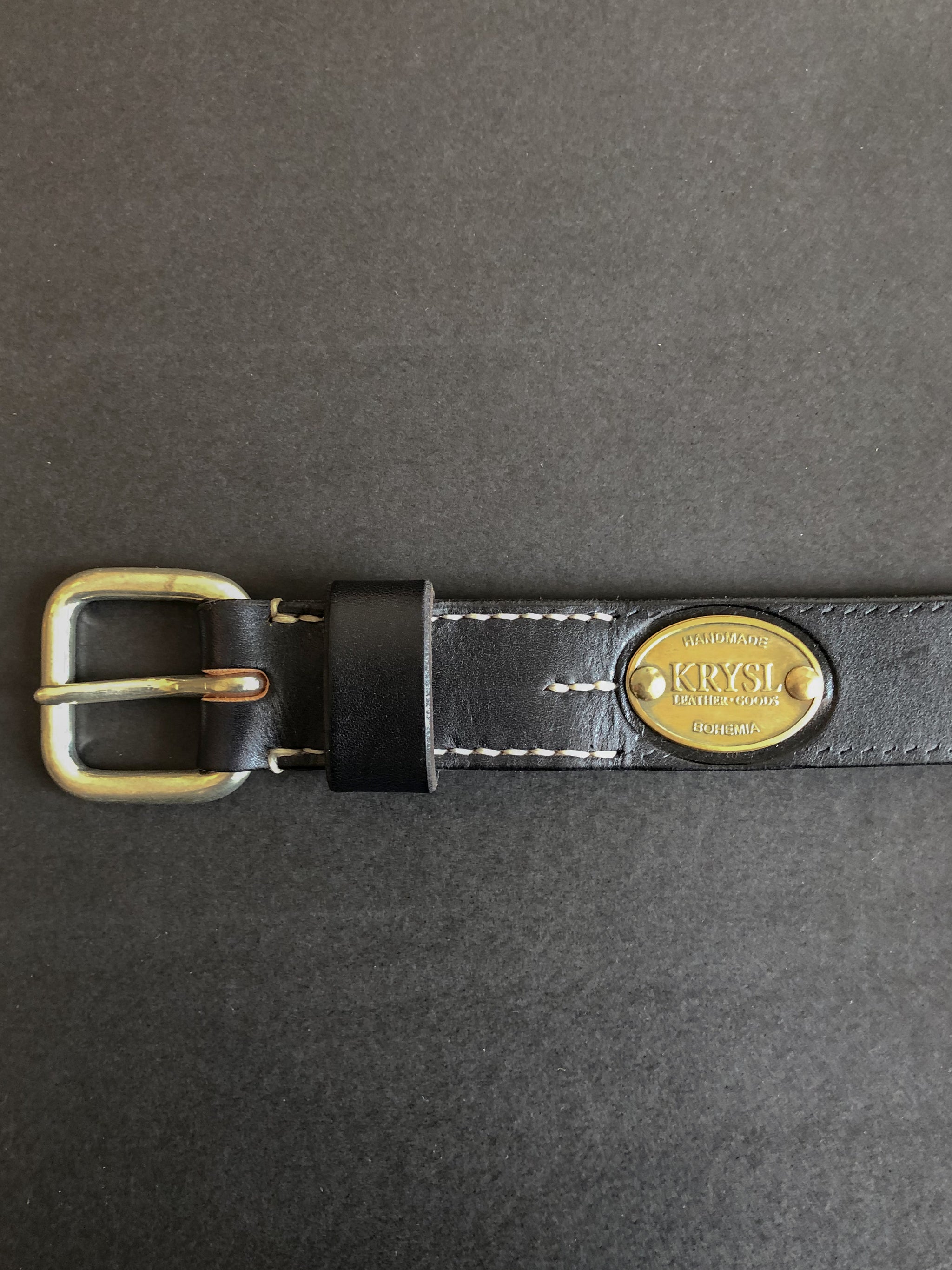 Black leather belt with gold buckle - handmade in Czech Rep