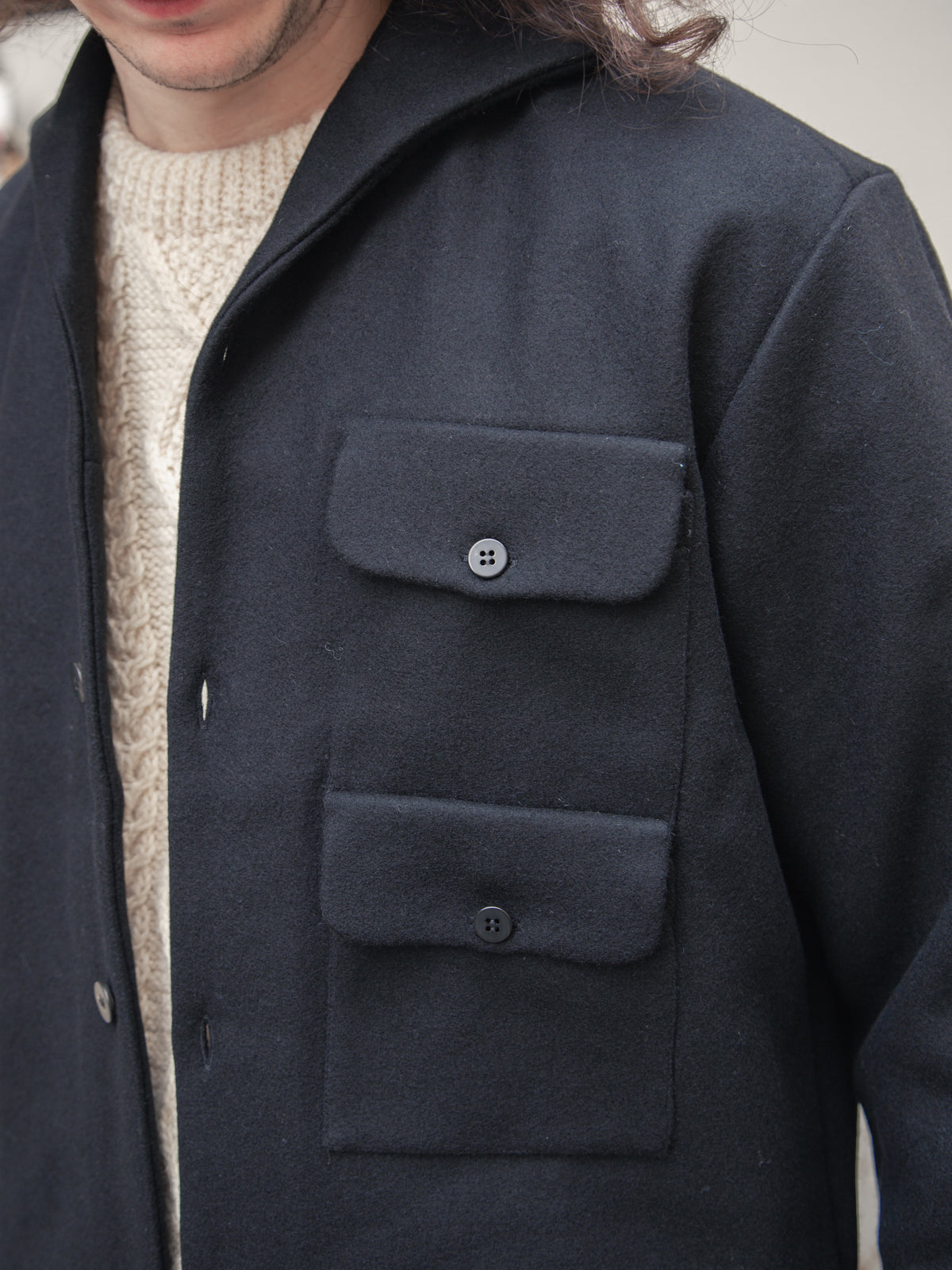 Black Sign Italian Collar “ GIGORO” Jacket / Black Wool (BSFJ-22408BLK)