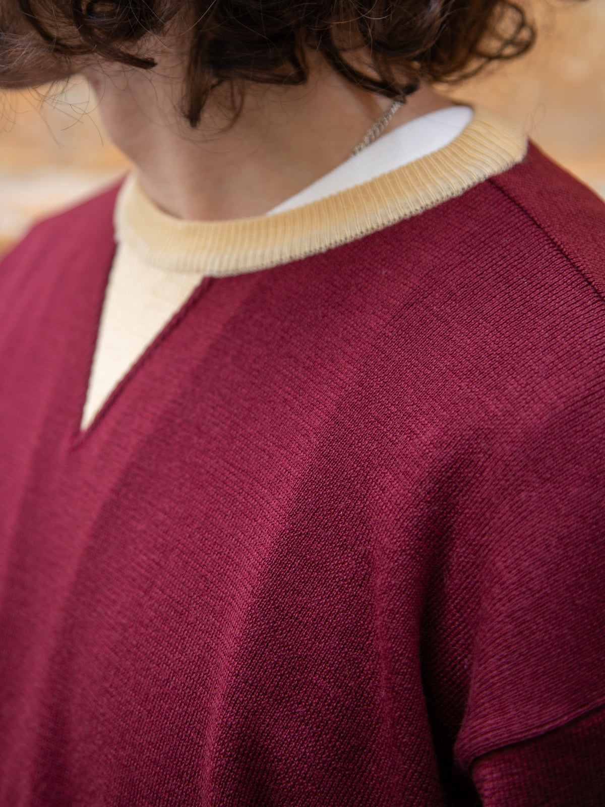 Stevenson Overall V-Gusset Wool Knitted Sweat Shirt - Burgundy (WS)
