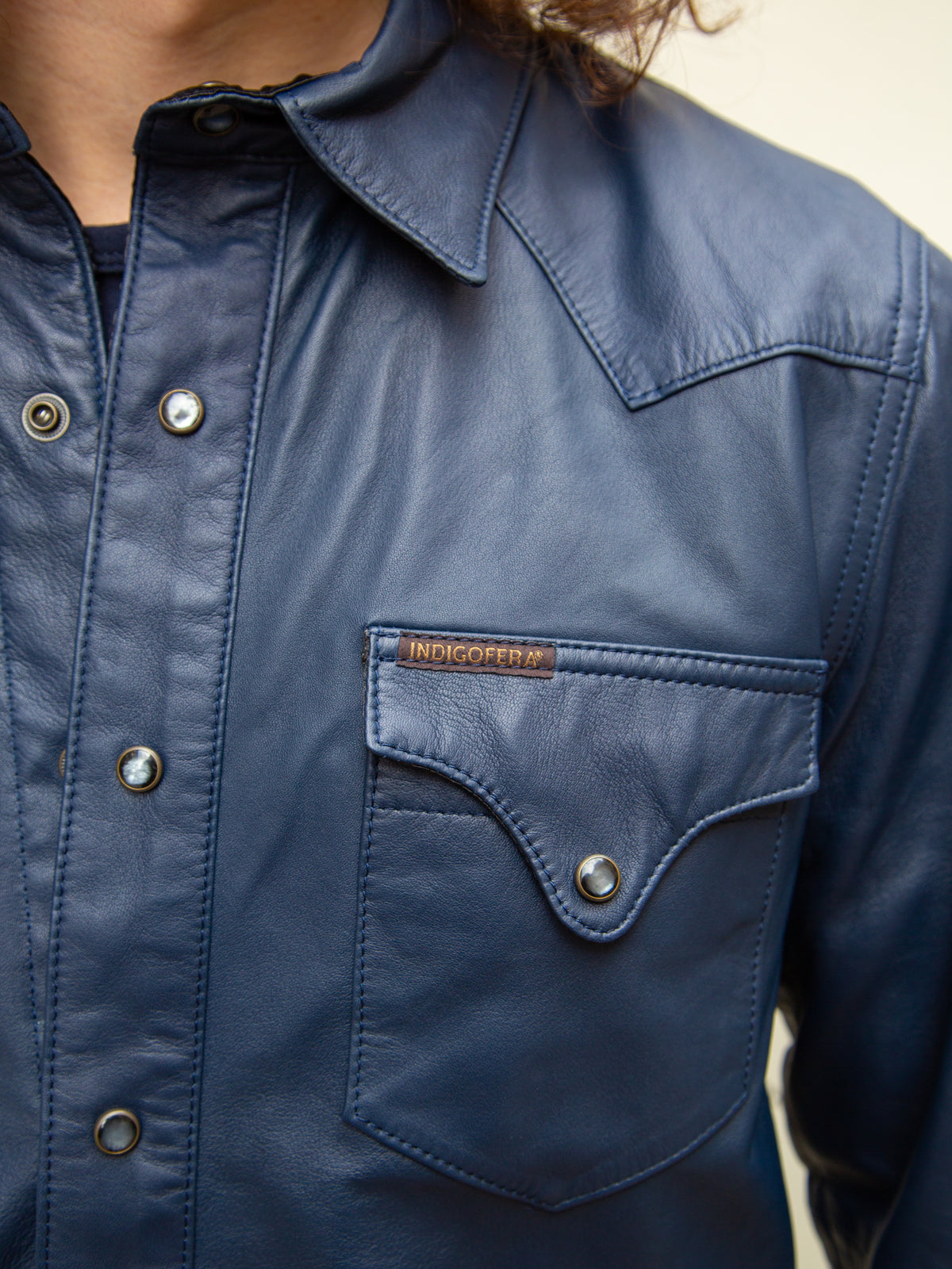 Indigofera Hawley Leather Shirt - Navy
