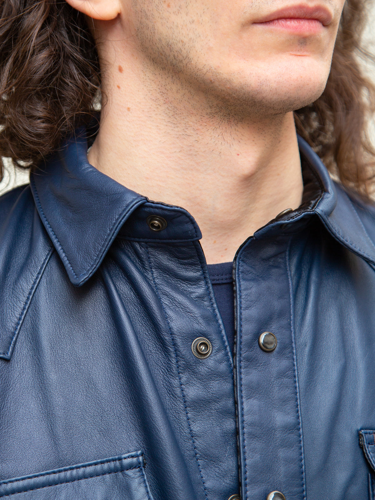 Indigofera Hawley Leather Shirt - Navy