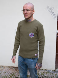 Iron Heart Waffle Knit Long Sleeved Crew Neck Thermal Top Olive IHTL-1301-OLV