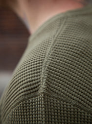 Iron Heart Waffle Knit Long Sleeved Crew Neck Thermal Top Olive IHTL-1301-OLV
