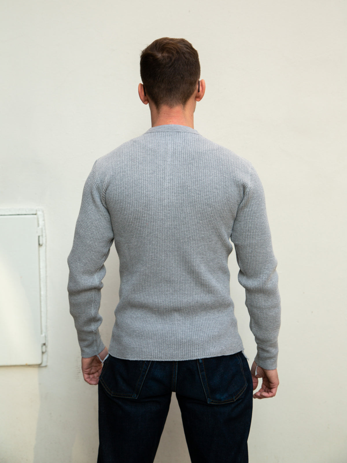 Iron Heart / Waffle Knit Long Sleeved Thermal Henley - Grey (IHTL-1213-GRY)