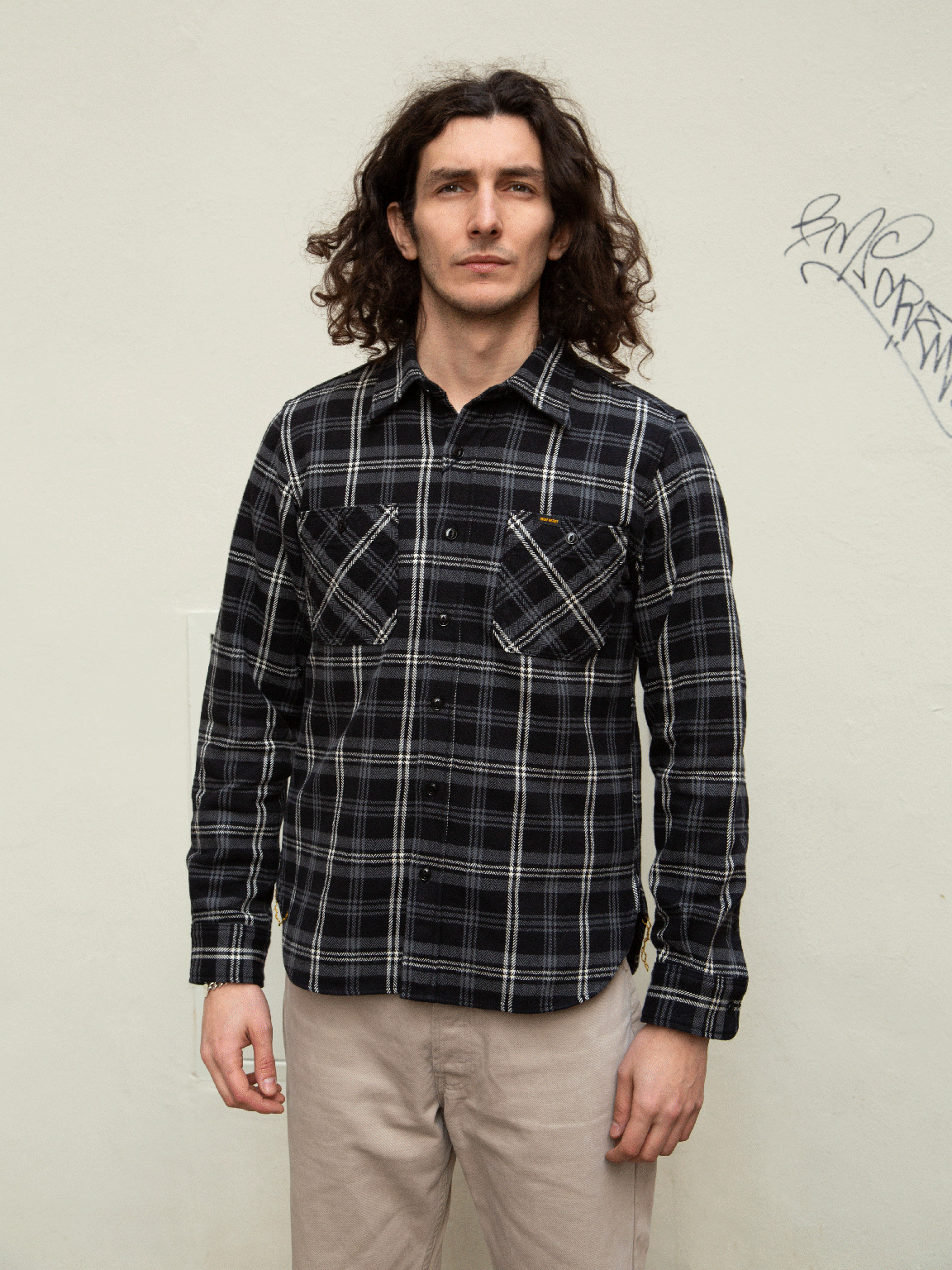 Iron Heart IHSH-341-BLK Work Shirt / Ultra Heavy Flannel - Herringbone Check Black