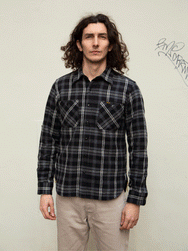 Iron Heart IHSH-341-BLK Work Shirt / Ultra Heavy Flannel - Herringbone Check Black